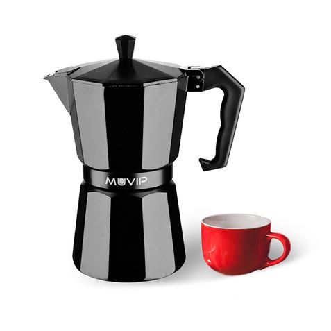Muvip MV0603 Cafetera de Aluminio - Capacidad 1 Taza - Mango Ergonomico - Antiadherente - Apta para Placas Electricas, Vitrocera