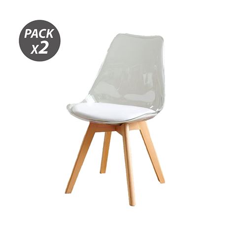 Muvip Pack 2 Sillas Design D1000 - Patas Macizas de Madera - Cojin Acolchado en la Base - Color Blanco