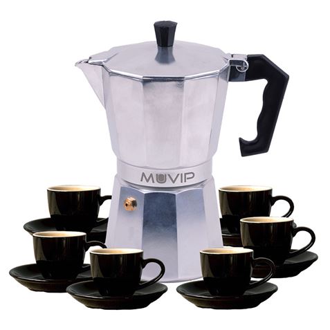 Muvip MV0604 Cafetera de Aluminio - Capacidad 6 Tazas - Mango de Baquelita Termoresistente Ergonomico - Apta para Placas Electri