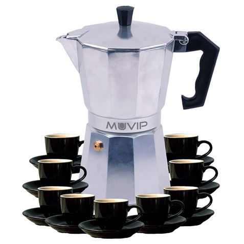 Muvip MV0605 Cafetera de Aluminio - Capacidad 9 Tazas - Mango de Baquelita Termoresistente Ergonomico - Apta para Placas Electri