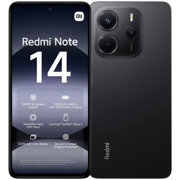 Xiaomi Redmi Note 14 Smartphone Pantalla AMOLED 6.67" - 6GB - 128GB - Camara Principal 108MP - Bateria 5500mAh - HyperCharge 33W
