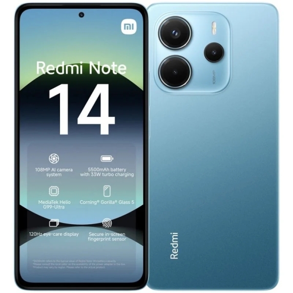 Xiaomi Redmi Note 14 Smartphone Pantalla AMOLED 6.67" - 6GB - 128GB - Camara Principal 108MP - Bateria 5500mAh - HyperCharge 33W