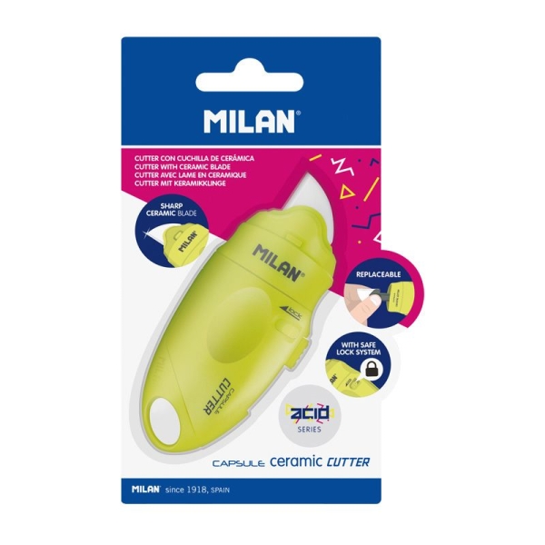 Milan Serie Acid Capsule Cutter de Hoja Ceramica Reemplazable - Tamaño Bolsillo - Diseño Ergonomico - Sistema de Bloqueo - Color