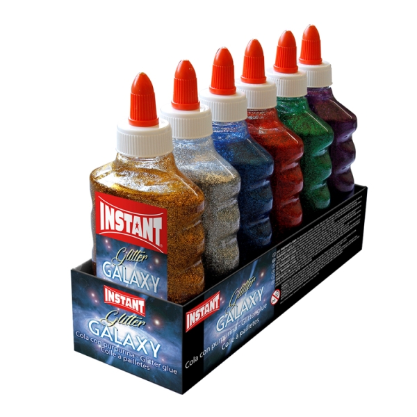 Instant Glitter Galaxy Cola con Purpurina 180ml - Apto para Uso Infantil y/o Domestico - Sin Disolventes - Colores Metalicos Surtidos