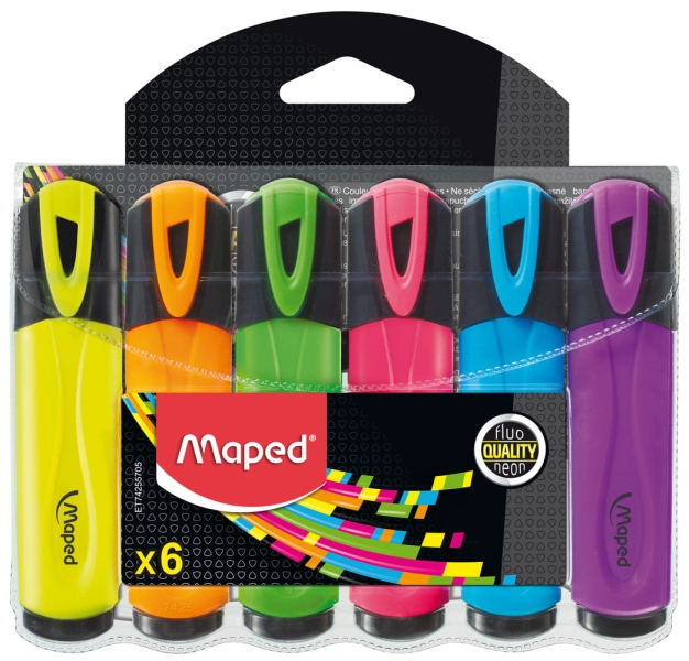 Maped Peps Classic Pack de 6 Marcadores Fluorescentes - Punta Biselada - Trazo de 1 a 5mm - Ideal para Subrayar y Resaltar - Colores Surtidos