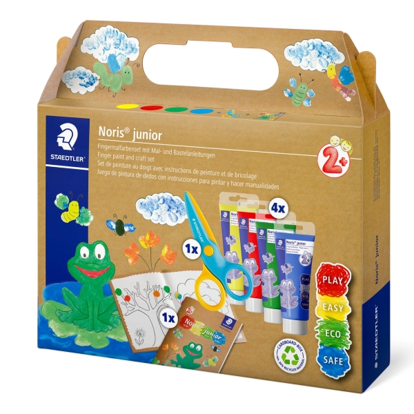 Staedtler Noris Junior Conjunto de Actividades Pack de 4 Tubos de Pintura Deos 75ml + Tijera + Folleto de Actividades - Colores Surtidos