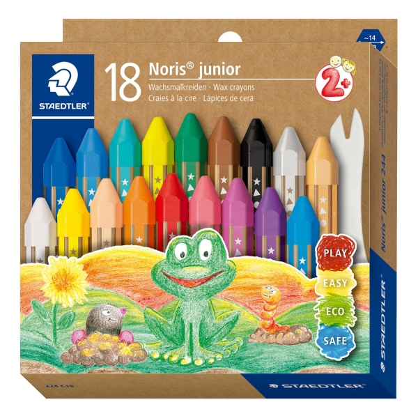 Staedtler Noris Junior Pack de 18 Ceras de Colores Extragruesas - Forma Hexagonal - Colores Surtidos