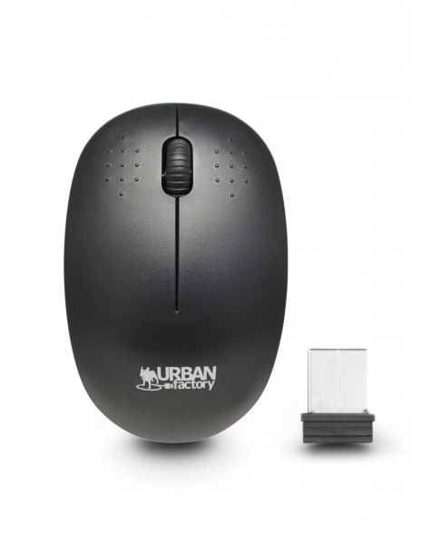 Urban Factory Raton Inalambrico 2.4Ghz - 1000dpi - Receptor USB-A - Adaptador a USB-C - Uso Ambidiestro - Color Negro