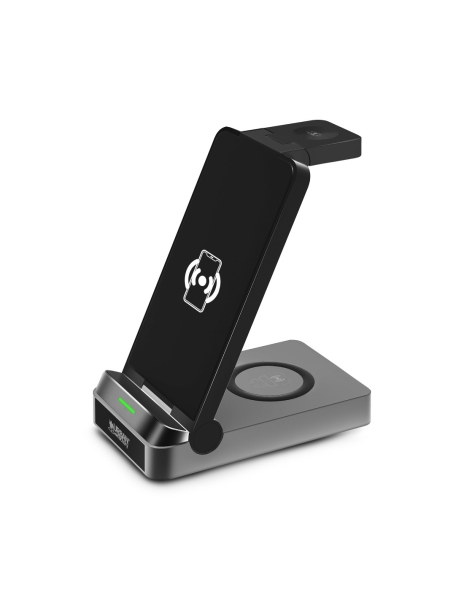 Urban Factory Powee Pro Cargador Inalambrico 3 en 1 con Funcion Soporte 22.5W - Smartphone / Smartwatch / Auriculares - Color Negro