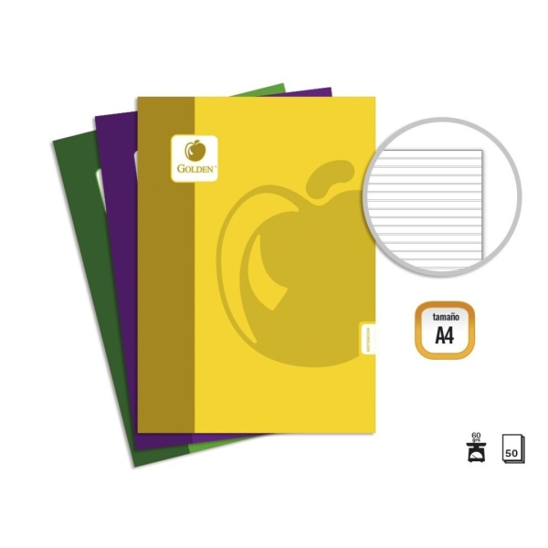 Golden Basic Pack de 10 Libretas Grapadas A4 50 Hojas 60grs Pautada 3.5 - Colores Surtidos