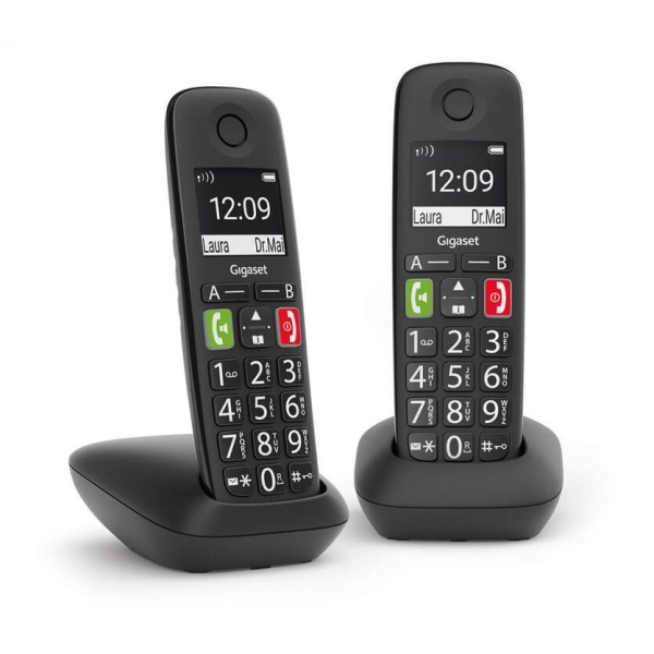 Gigaset E290 Duo Telefono Inalambrico Dect + 1 Supletorio - Pantalla Grande en B/N - Teclas con Numeros Grandes - Volumen con Fu