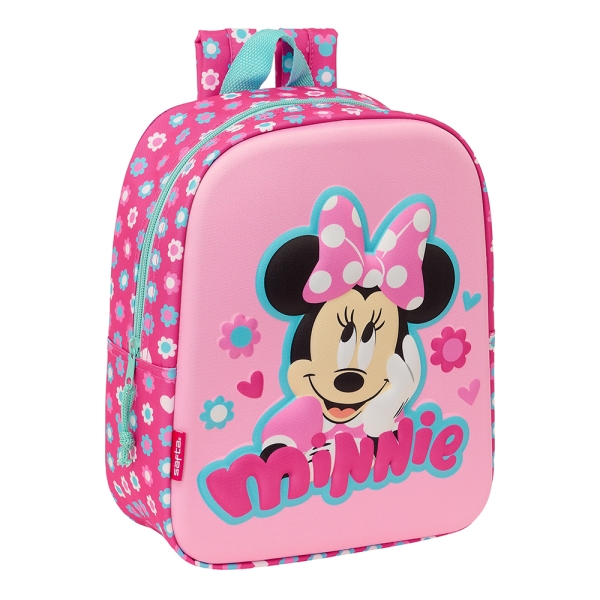 Safta Minnie Mouse Mochila Guarderia 3D - Asa de Mano - Compartimento Principal con Cremallera - 22x27x10cm - Color Rosa