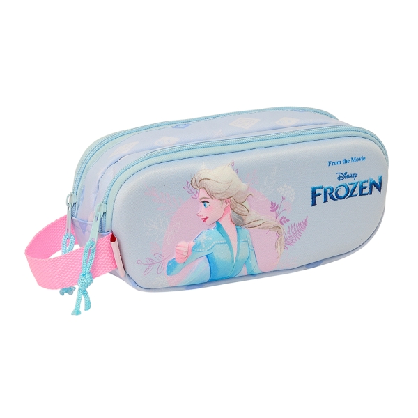 Safta Frozen Estuche Portatodo 3D - 2 Compartimentos - Asa de Mano - 21x8x6cm - Color Azul Claro