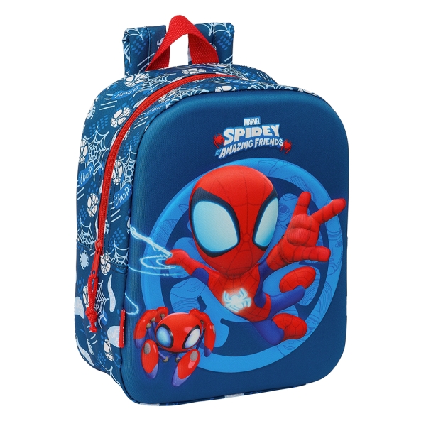 Safta Spidey Mochila Guarderia 3D - Asa de Mano - Compartimento Principal con Cremallera - 22x27x10cm - Color Azul