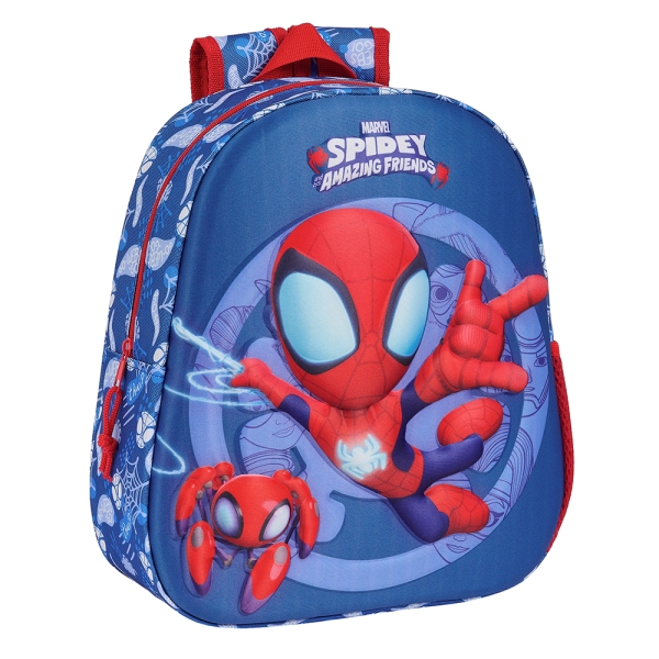 Safta Spidey Mochila 3D - Asa de Mano - Portabotellas Lateral - 27x33x10cm - Color Azul