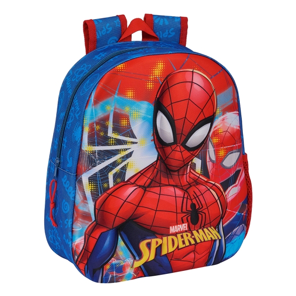 Safta Spider-Man Mochila 3D - Asa de Mano - Portabotellas Lateral - 27x33x10cm - Color Azul