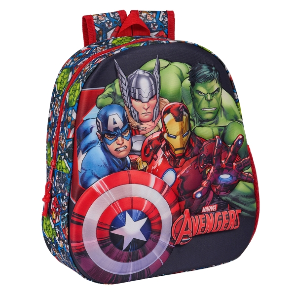 Safta Avengers Mochila 3D - Asa de Mano - Portabotellas Lateral - 27x33x10cm - Color Negro