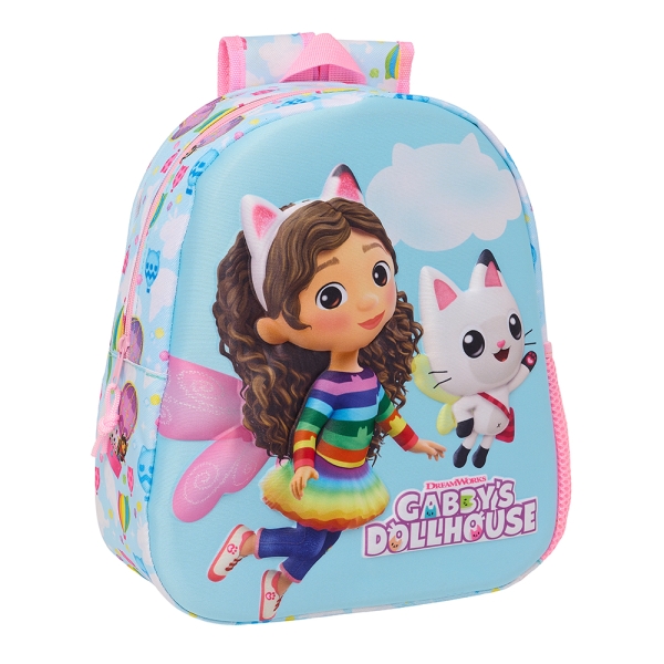 Safta Gabby'S Dollhouse Mochila 3D - Asa de Mano - Portabotellas Lateral - 27x33x10cm - Color Azul Claro