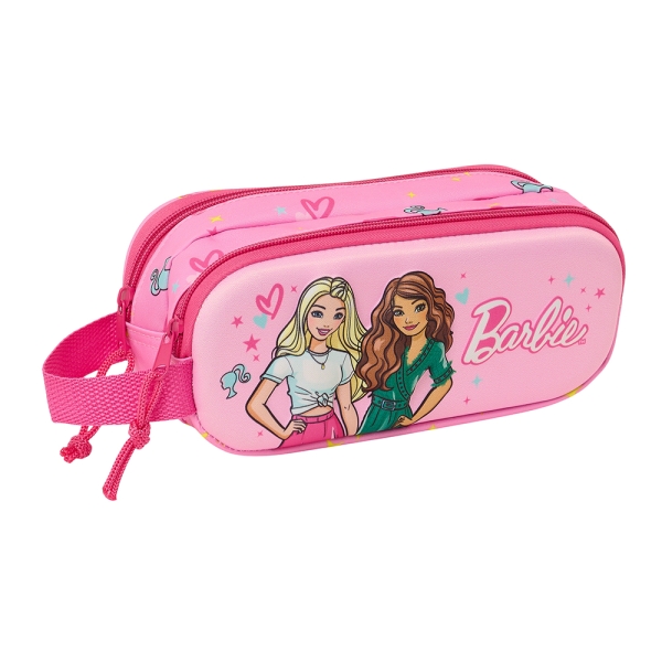 Safta Barbie Estuche Portatodo 3D - 2 Compartimentos - Asa de Mano - 21x8x6cm - Color Rosa