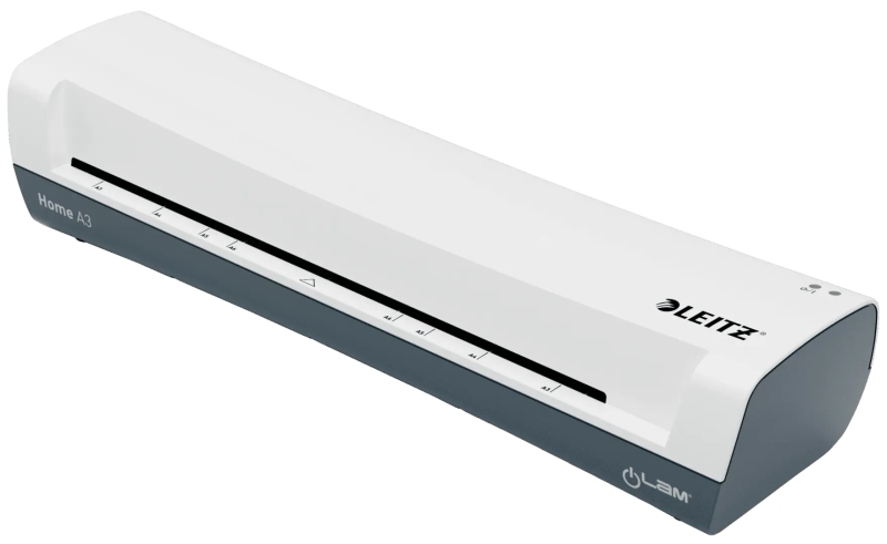 Leitz iLAM Home A3 Plastificadora - Hasta Tamaño A3 - Velocidad 300mm/min - Calentamiento en 3 Minutos - Grueso Bolsa 75 y 125mic - Incluye Paquete de 5 Bolsas de Plastificacion  A4 - Color Blanco/Gris