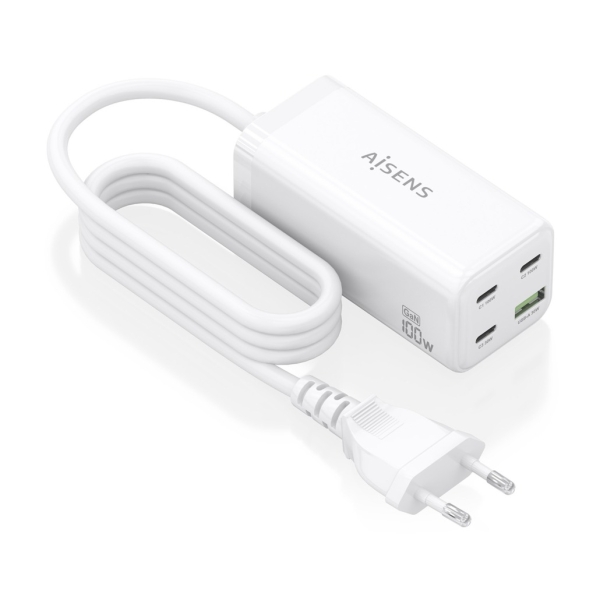 AISENS ASCH-100W4P053-W Caricabatterie per dispositivi mobili Universale Bianco AC Ricarica rapida Interno
