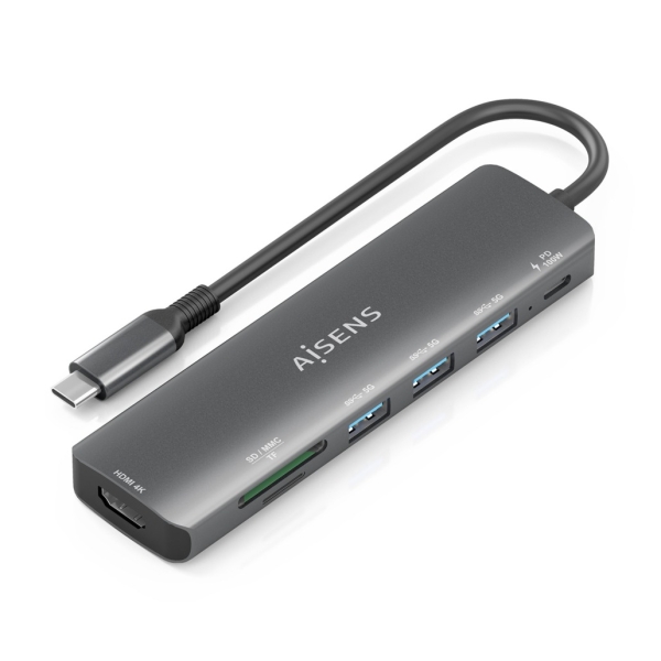 AISENS ASUC-7P025-GR replicatore di porte e docking station per laptop Cablato USB 3.2 Gen 1 (3.1 Gen 1) Type-C Grigio