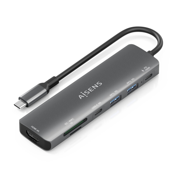 AISENS ASUC-7P026-GR replicatore di porte e docking station per laptop Cablato USB 3.2 Gen 1 (3.1 Gen 1) Type-C Grigio