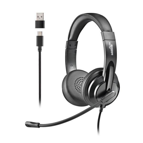 NGS VOX605-C Auriculares USB-C con Microfono - Microfono Regulable y Flexible - Almohadillas y Diadema Acolchadas - Diadema Ajustable - Control en Cable - Cable de 2m - Color Negro
