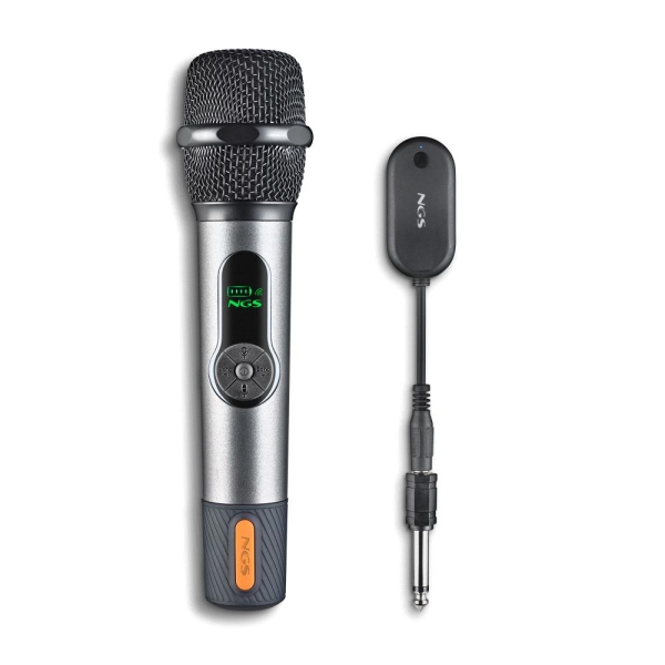 NGS SingerStar Microfono Inalambrico Vocal - Tipo Dinamico - Sonido Potente y Claro - Entrada Jack 3.5 y Adaptador Jack 6.3 - Alcance hasta 15m - Autonomia hasta 30h - Color Negro