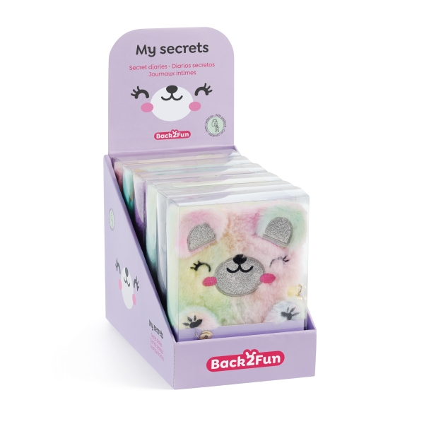 Miquel Rius Back2Fun Expositor con 9 Diarios Secretos Peluches Animales - 3 de cada Modelo Oso, Koala y Gato - Cierre con Llave