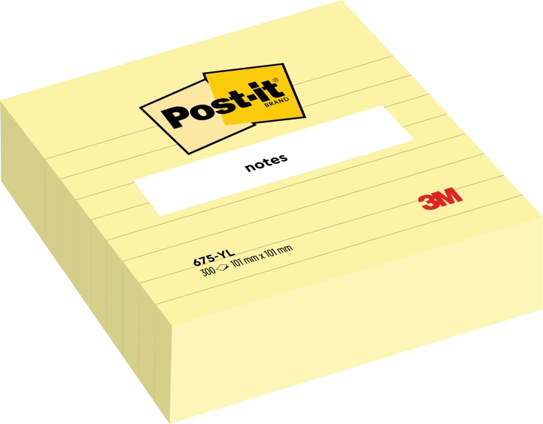 Post-It Bloc de 300 Notas Adhesivas Reposicionables - Forma Cuadrada - 101x101mm - Color Amarillo Claro