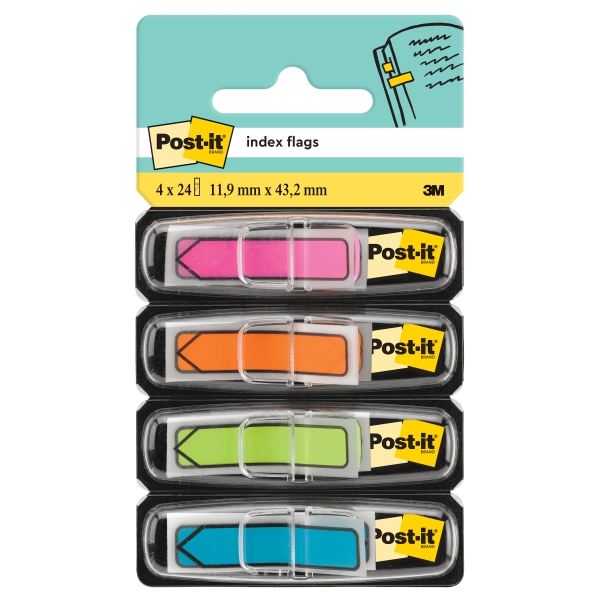 Post-It Index Pack de 4 Dispensadores con 24 Marcadores de Indice Reposicionables - Forma Rectangular - Colores Surtidos
