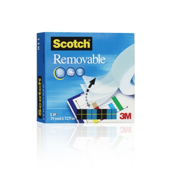 Scotch Magic Reutilizable Cinta Adhesiva Invisible Reutilizable 19mm x 33m - Adhesivo Removible - Transparente