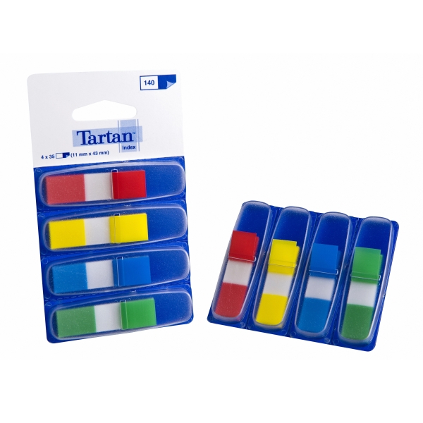 Tartan Pack de 4 Dispensadores de 35 Marcadores Adhesivos Reposicionables - 11x43mm - Colores Surtidos