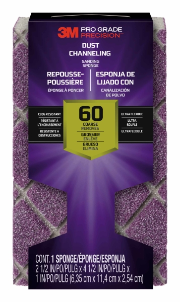3M Pro Grade Precision Taco de Lija - Grano 60 Grueso - Canalizacion de Polvo - 6.35x11.4x2.54cm - Color Morado