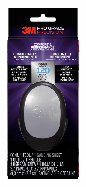3M Pro Grade Precision Comfort & Performance Herramienta Manual de Lijado - Formato Grande - 9.3x17.7cm - Color Negro/Gris