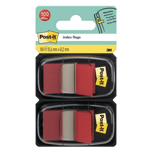 Post-It Index Pack de 2 Dispensadores con 50 Marcadores de Indice Reposicionables - Forma Rectangular - Color Rojo