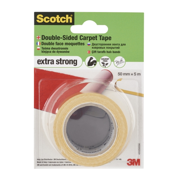 Scotch Universal Cinta Adhesiva para Moqueta 50mm x 5m - Alta Fuerza Adhesiva - Facil de Rasgar a Mano - Color Blanco