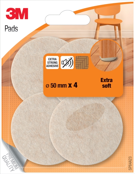 3M Pack de 4 Almohadillas de Fieltro - 50mm de Diametro - Extra Suaves - Color Beige