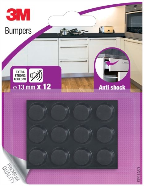 3M Pack de 12 Almohadillas Adhesivas Antichoque - 13mm de Diametro - Color Negro