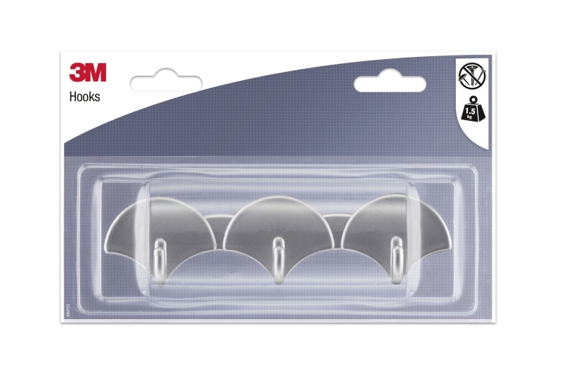 3M Ganchos Adhesivos en Barra - 3 Ganchos - Soporta hasta 1.5kg - Color Gris Metalizado