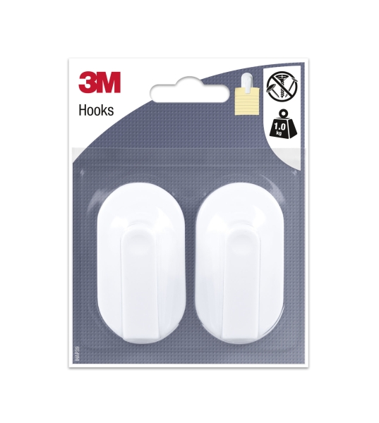 3M Pack de 2 Ganchos Adhesivos para Notas - Soporta hasta 1kg - Color Blanco