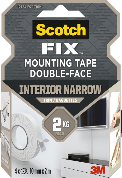 Scotch-Fix Pack de 4 Cintas de Montaje de Doble Cara - 10 mm x 2m - Color Blanco