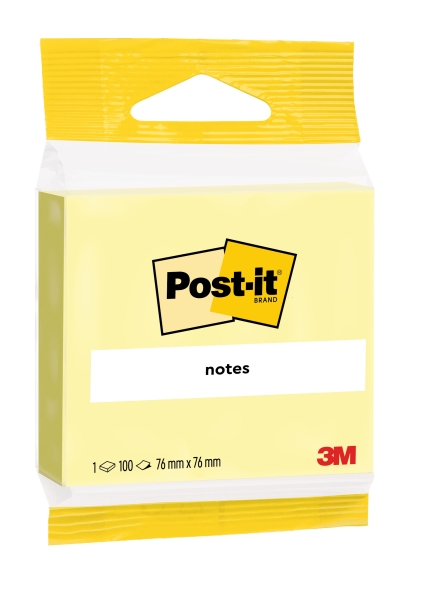 Post-It Bloc de 100 Notas Adhesivas Reposicionables - Forma Cuadrada - 76x76mm - Color Amarillo Claro