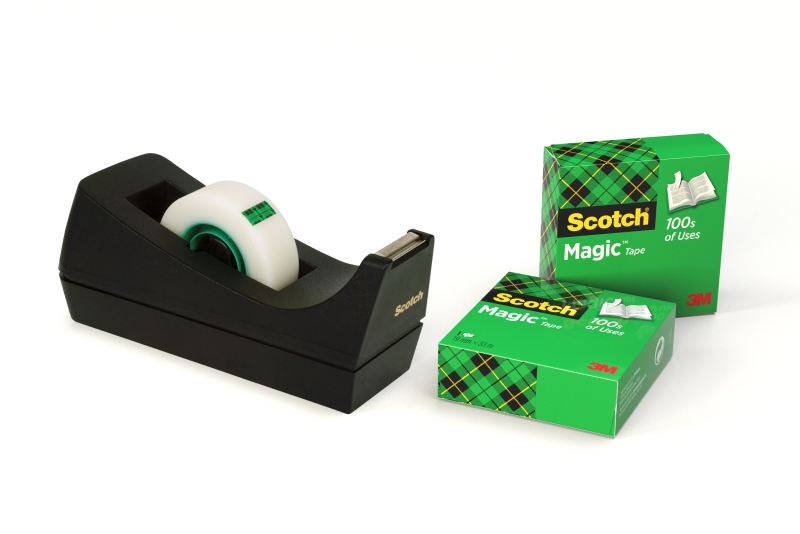 Scotch Dispensador de Cinta Adhesiva - para Cintas de hasta 19mm x 33m - Incluye 3 Cintas Adhesivas Invisible - Color Negro