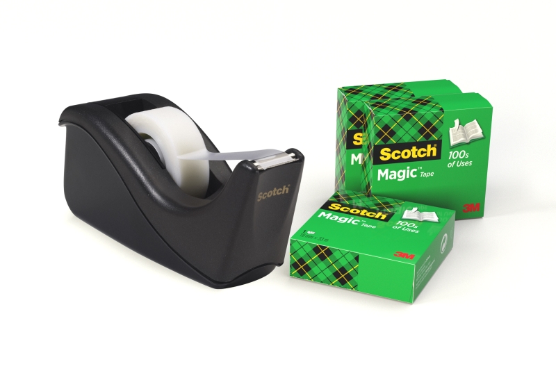 Scotch Dispensador de Cinta Adhesiva - para Cintas de hasta 19mm x 33m - Incluye 4 Cintas Adhesivas - Color Negro