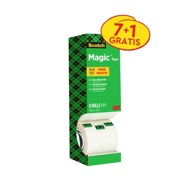 Scotch Magic Pack Ahorro de 8 Rollos de Cinta Adhesiva Invisible 19mm x 33m - Color Transparente