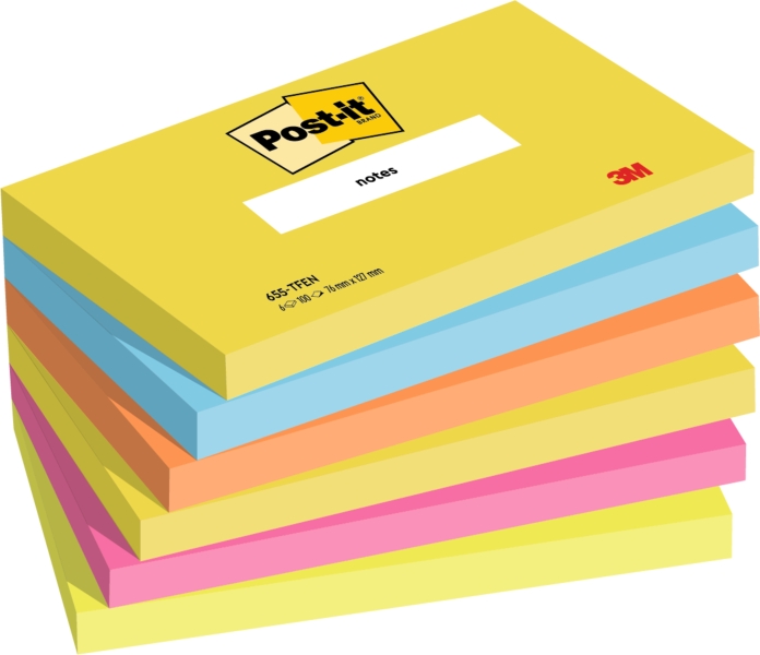 Foglietti riposizionabili Post-itÃ‚Â® Notes Energy 76x127 mm neon assortiti conf. 6 blocchetti da 100 ff - 655-TFEN
