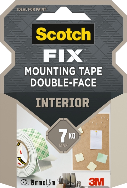 Scotch-Fix Cinta de Montaje para Interior de Doble Cara - 19 mm x 1.5m - Color Blanco