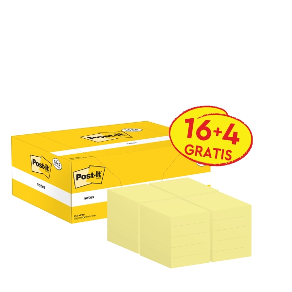 Foglietti riposizionabili Post-itÃ‚Â® Notes giallo Canary? 38x51 mm Value Pack 16+4 blocchetti GRATIS - 653-VP20